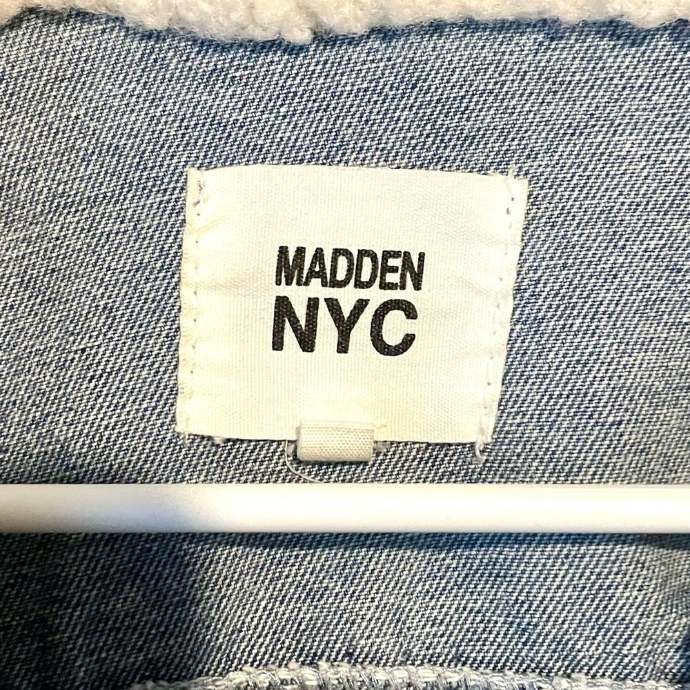 Madden NYC Blue Denim‎ Jean Cropped Jacket Sherpa Collar Womens L Preppy Y2K - Picture 4 of 8